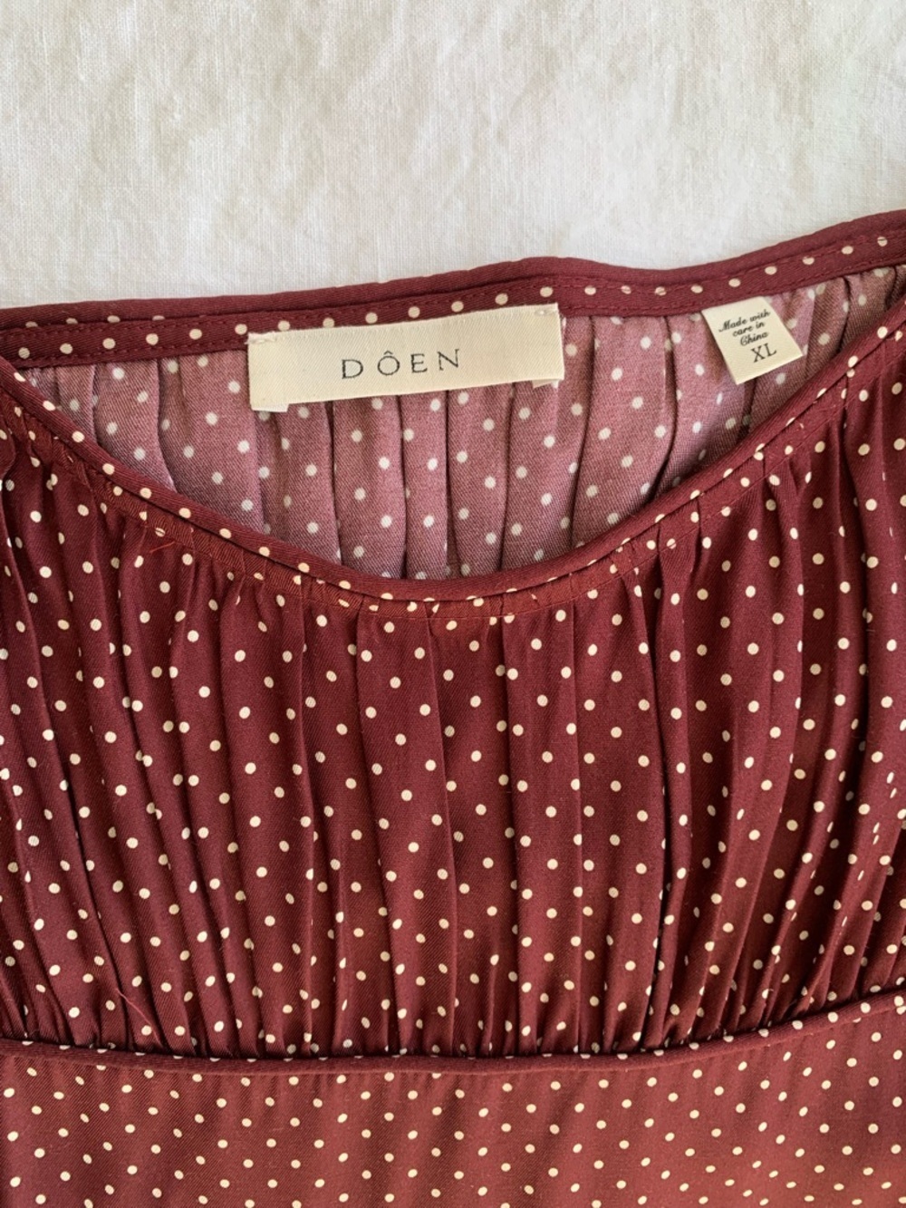 Doen Rosaria Silk Ruffle Ruched Midi Maxi Dress Burgundy Colette Dot Polka - Picture 7 of 10